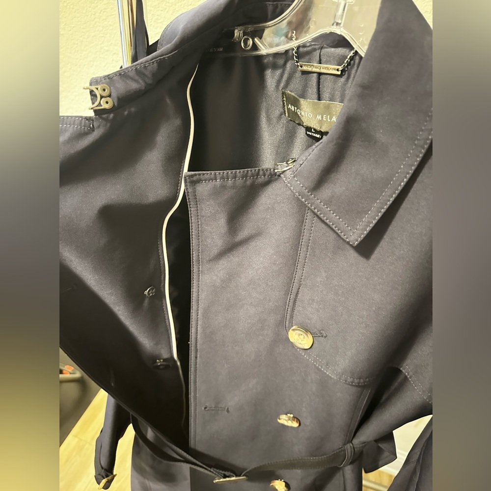Antonio Melani Navy Blue Trench Coat, Size L - Picture 7 of 9